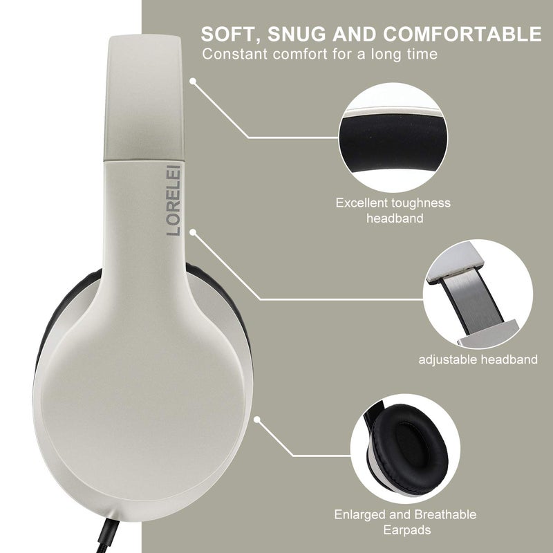 LORELEI X6 Over-Ear Headphones With Microphone, Lightweight Foldable & Portable Stereo Bass With 1.45M No-Tangle, Wired for Smartphone Tablet MP3/4 - Image 2